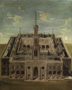 Kasteel vanuit vogelperspectief. Architectuurschilder van de 17e eeuw door Unbekannt Unbekannt